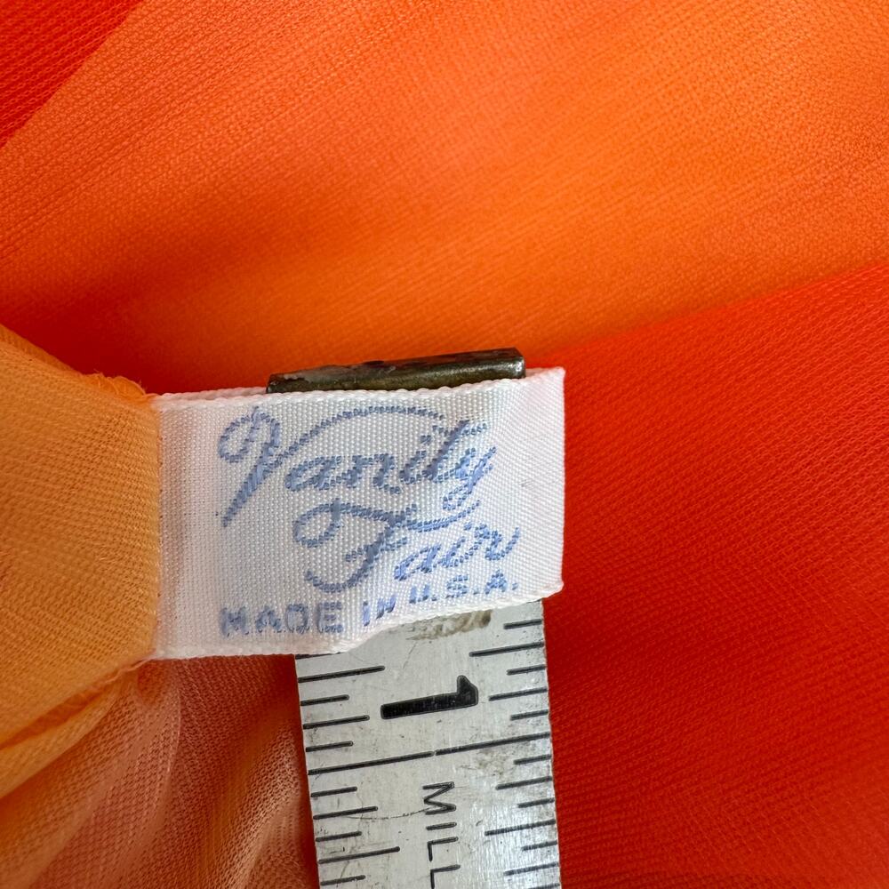 Vtg 60s 70s M Vanity Fair Orange Red Chiffon Mod Babydoll Nightgown USA - Picture 2 of 11